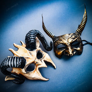 Realstic Scary Devil Ram Halloween Couple Mask w/ Devil Horn Face Mask Costume